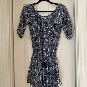 Faithfull the Brand Navy and White Floral Romper